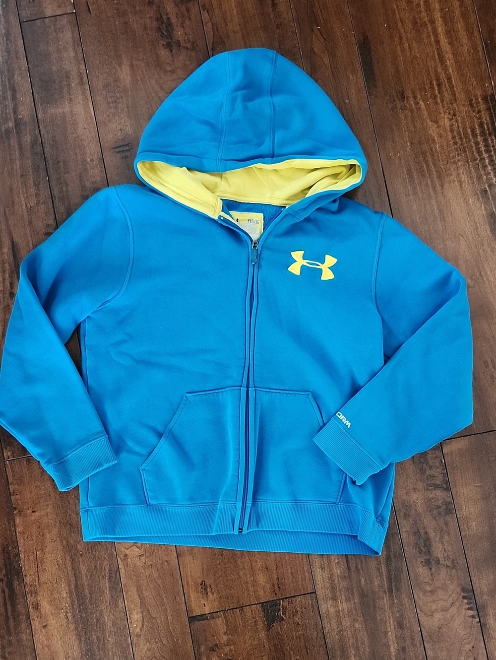 3/$15! Under Armour Boys Blue Zip Hoodie with Yellow Lining Size Youth Large